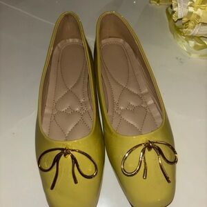SHEIN Mustard Flats with Metallic Bow